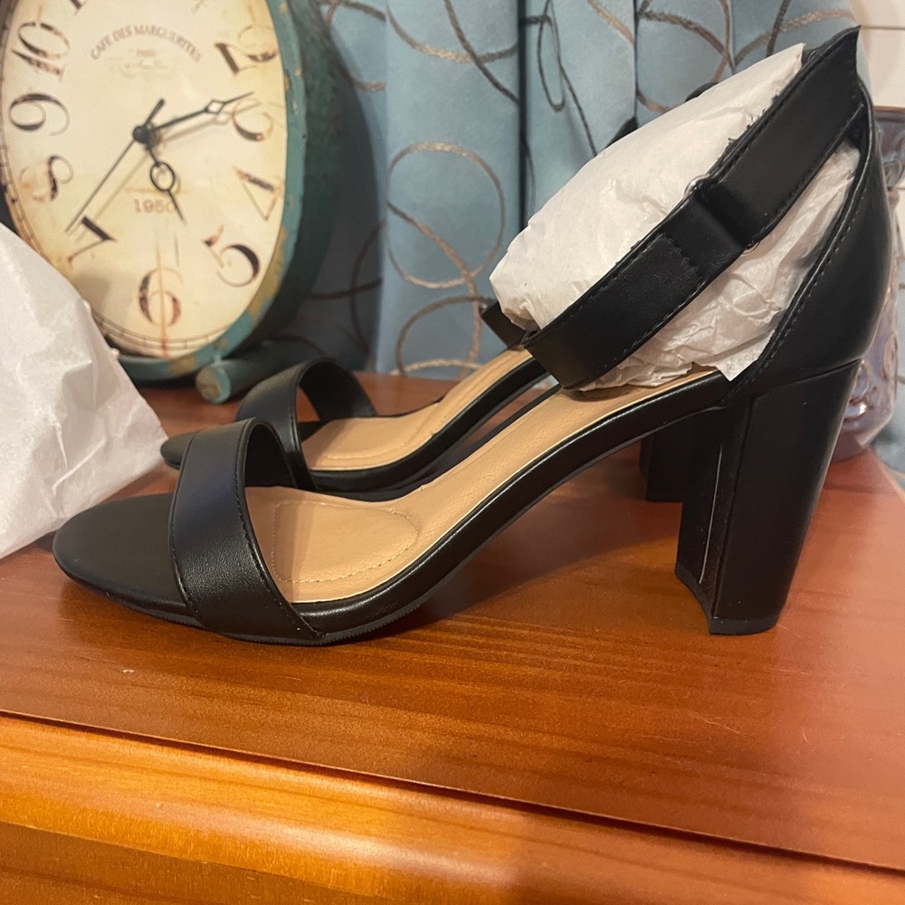 Lane Bryant black leather toe and ankle strap heels. NWT or new in box. 8W